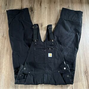 Carhartt Double Knee Bib Overalls Mens Large Tall Black Insulated Loose 104031